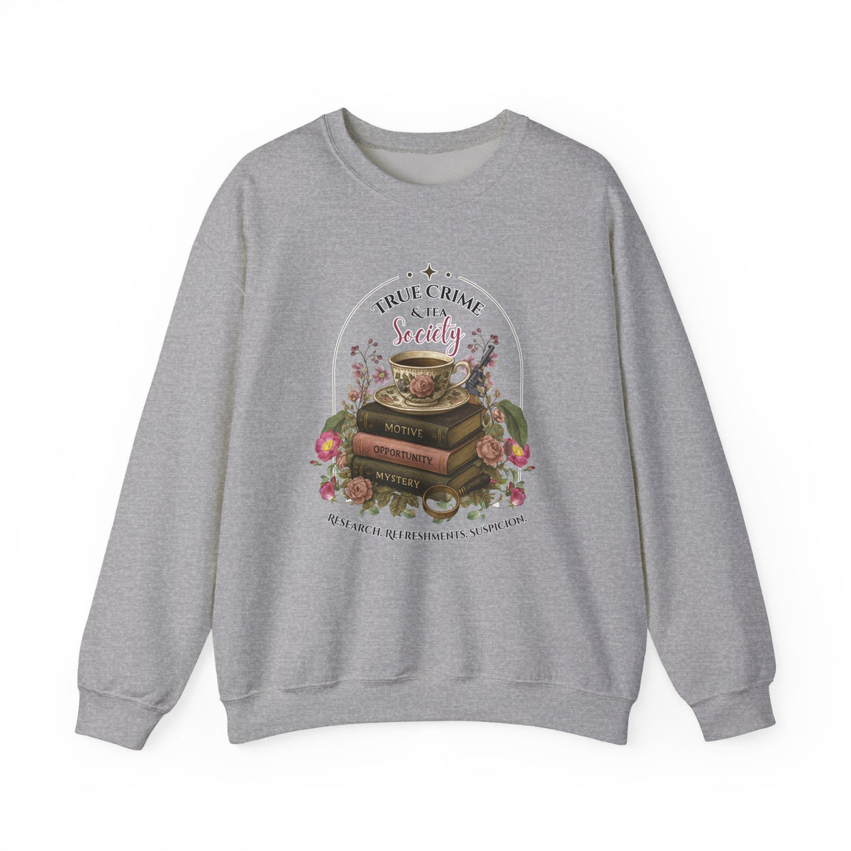 True Crime Book Club Sweatshirt — "True Crime & Tea" Vintage Stack Design