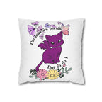 Cute Purple Bat Cat Pillow — "The Horrors Persist But So Do I" Decorative Throw Pillow