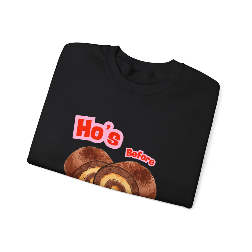 Crewneck Sweatshirt — "Ho's Before Bros" Food Pun Graphic