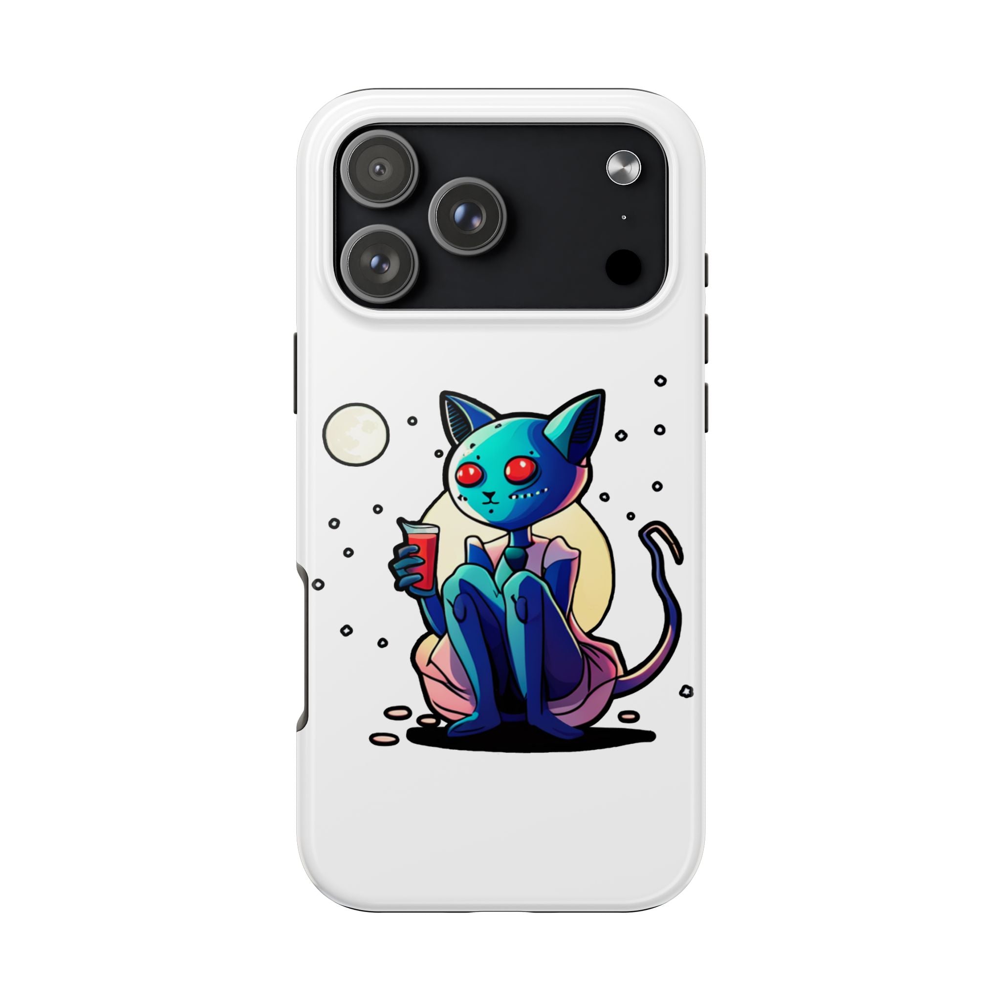 Cute Alien Cat Phone Case — Cosmic Cat with Drink Tough Phone Case