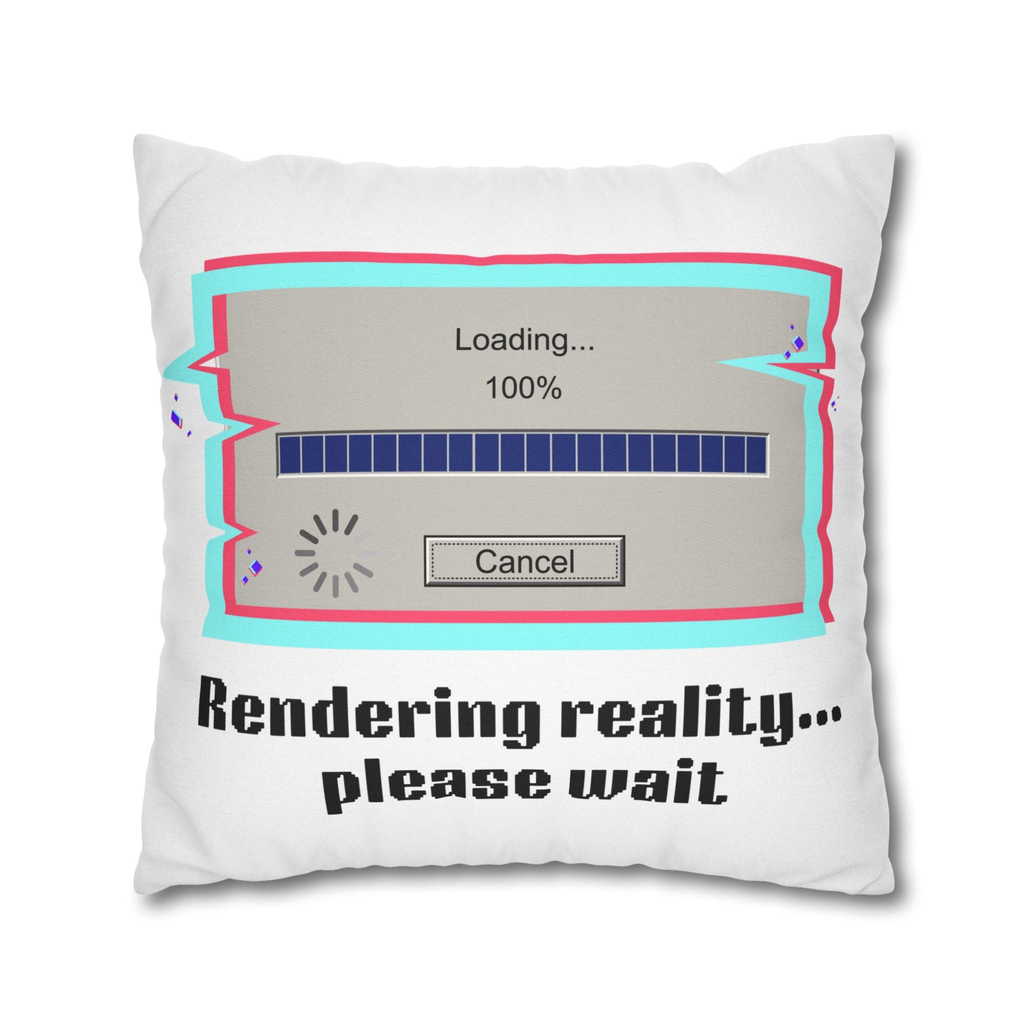 Square Pillowcase — "Rendering Reality... Please Wait" Retro Loading Bar Decorative Pillowcase