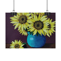 Yellow Sunflowers in Blue Vase Rolled Art Print