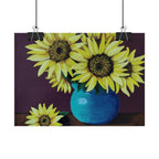 Yellow Sunflowers in Blue Vase Rolled Art Print