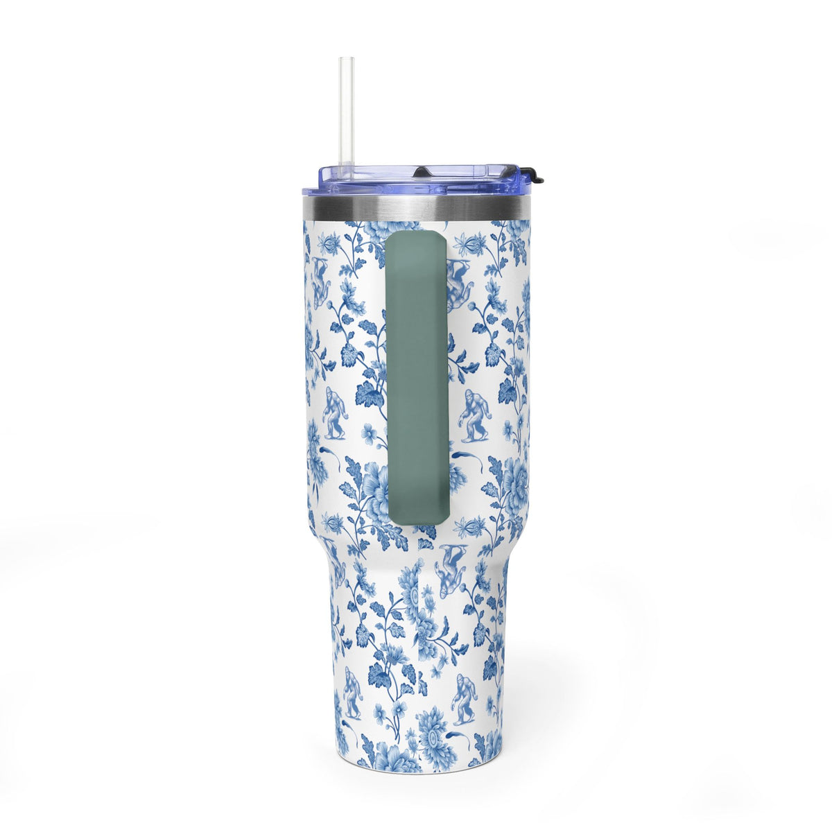 40oz Bigfoot Floral Vacuum Tumbler – Insulated Travel Mug with Straw