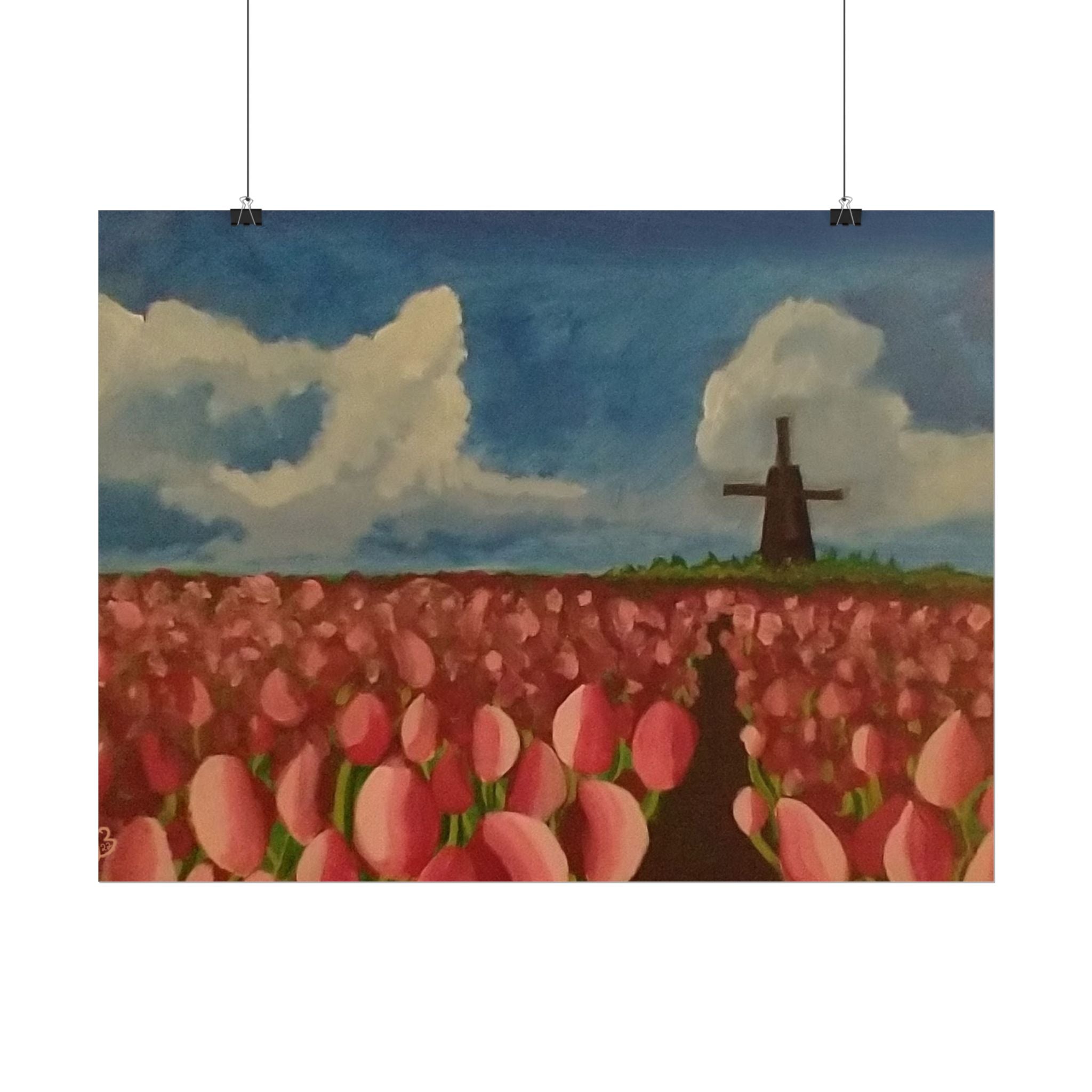 Rolled Poster — Tulip Field Landscape Print with Windmill