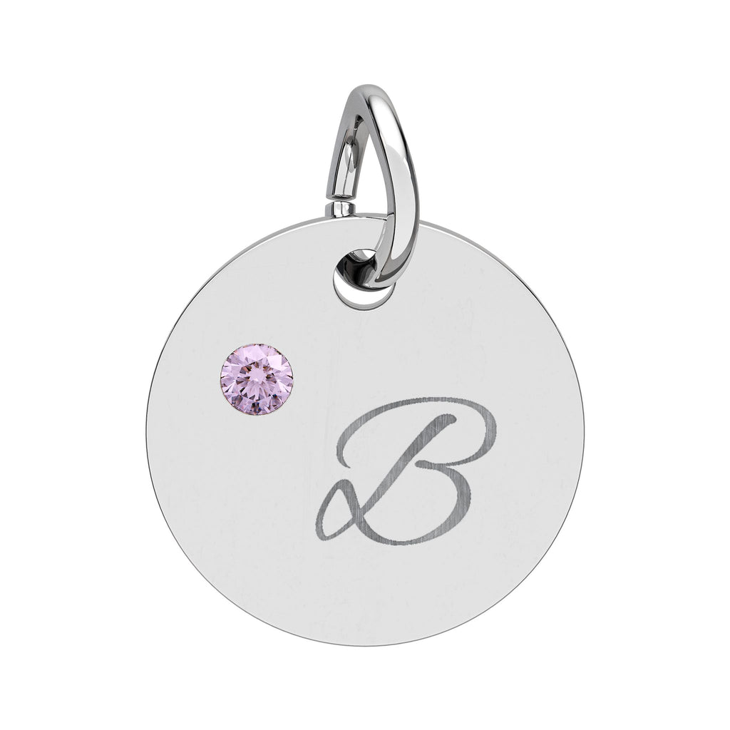 Personalize it!  Birthstone Circle Charm — Engraved Initial Pendant