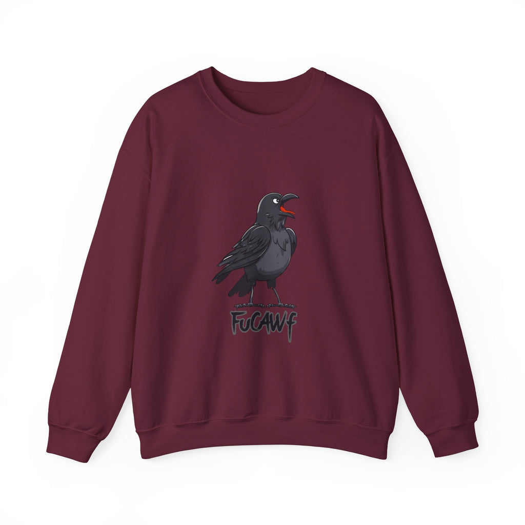 Crewneck Sweatshirt — Screaming Crow Graphic with "FUC AWF" Text