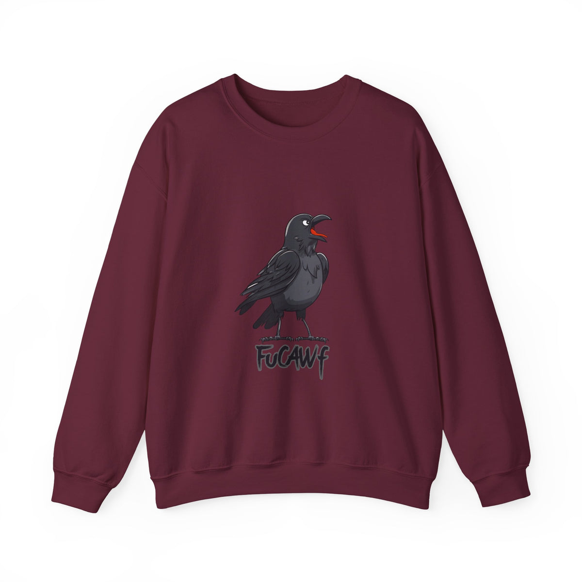 Crewneck Sweatshirt — Screaming Crow Graphic with "FUC AWF" Text