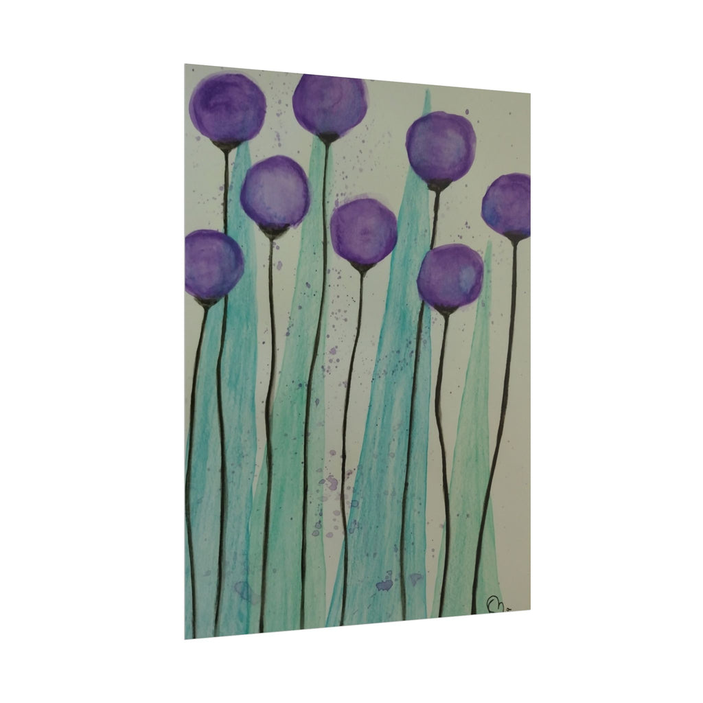 Rolled Poster - Purple Watercolor Floral Stems Art Print